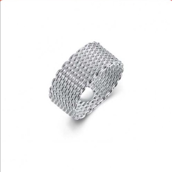 Sterling Silver Plated Woven Mesh Band Ring - Picture 5 of 10